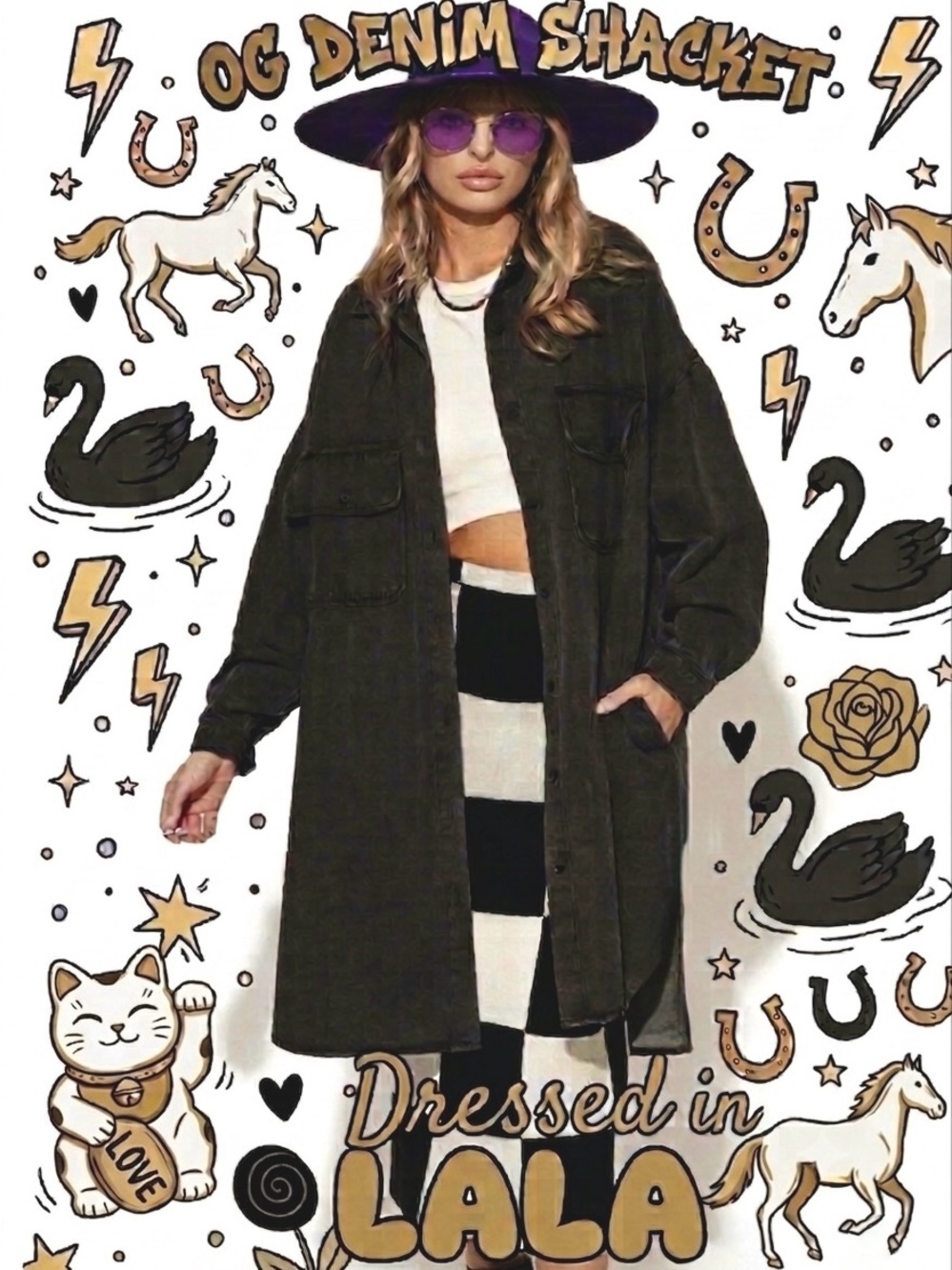 Dressed in LaLa James Street Oversized Denim Shacket Black OS | OG 2021